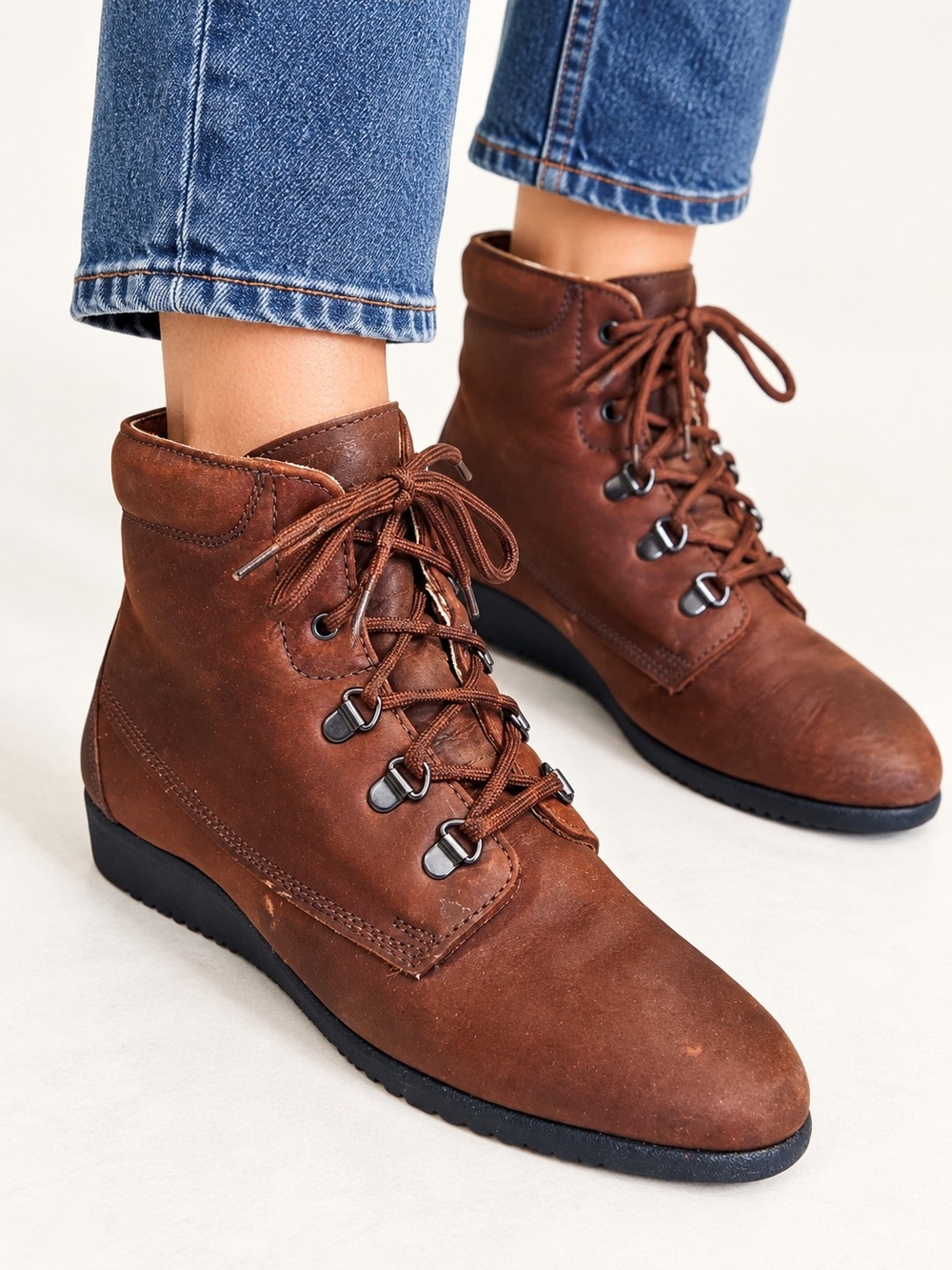 Vintage Dexter Brown Leather Lace Up Ankle Boots Made in USA Hiking Gorpcore